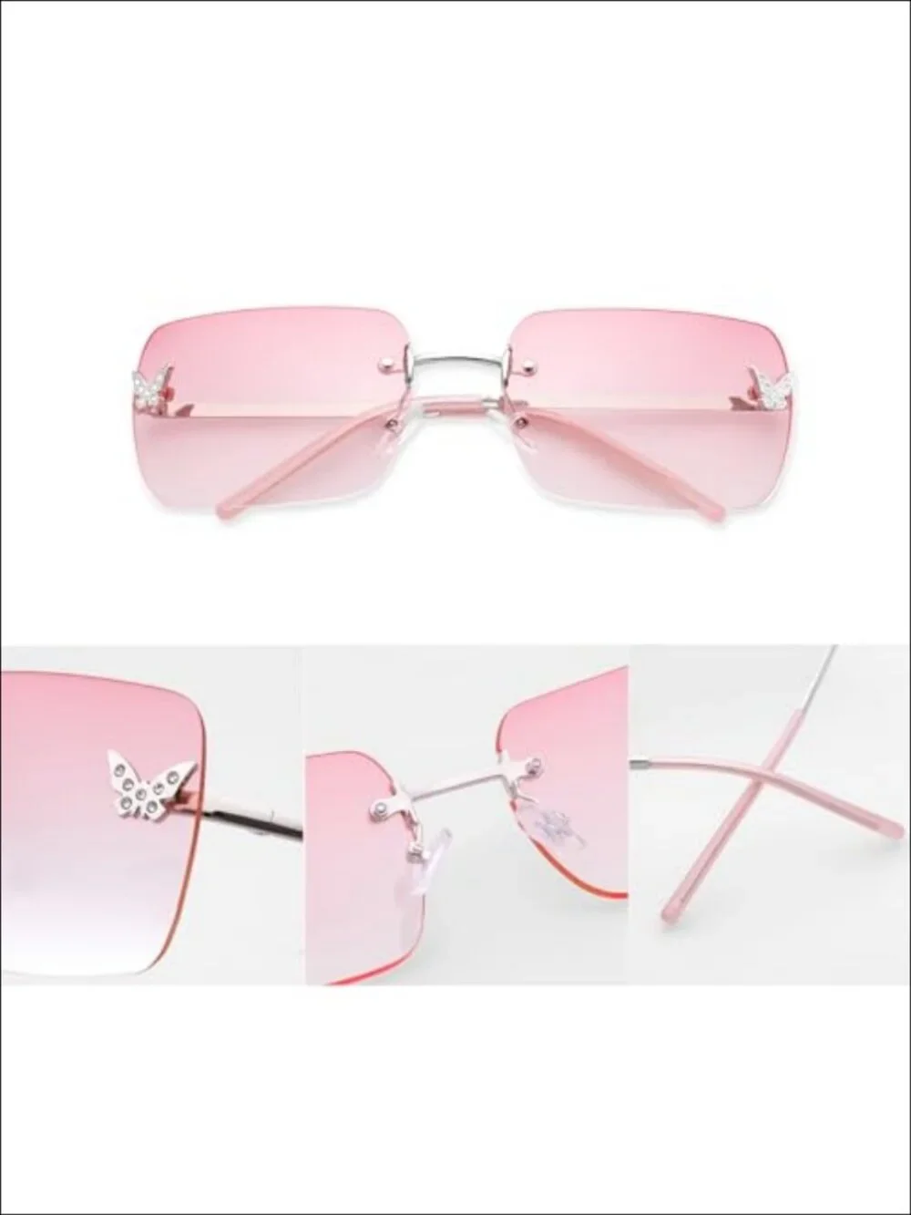 Rimless Rectangle Y2K Sunglasses UV400 Metal Plastic Lightweight